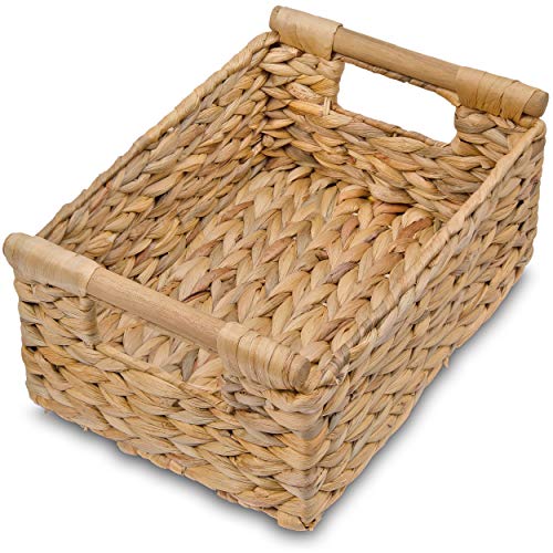VATIMA Hyacinth Small Wicker Basket 11.6x8.1x4.9" - Bathroom Organizer, Wooden