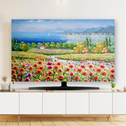 Hixingo Cubierta Antipolvo para TV, Funda para Televisor Elástico Protector para Smart TV Cubierta de Televisión Pantalla de Funda impresión de Campo de Flores (32