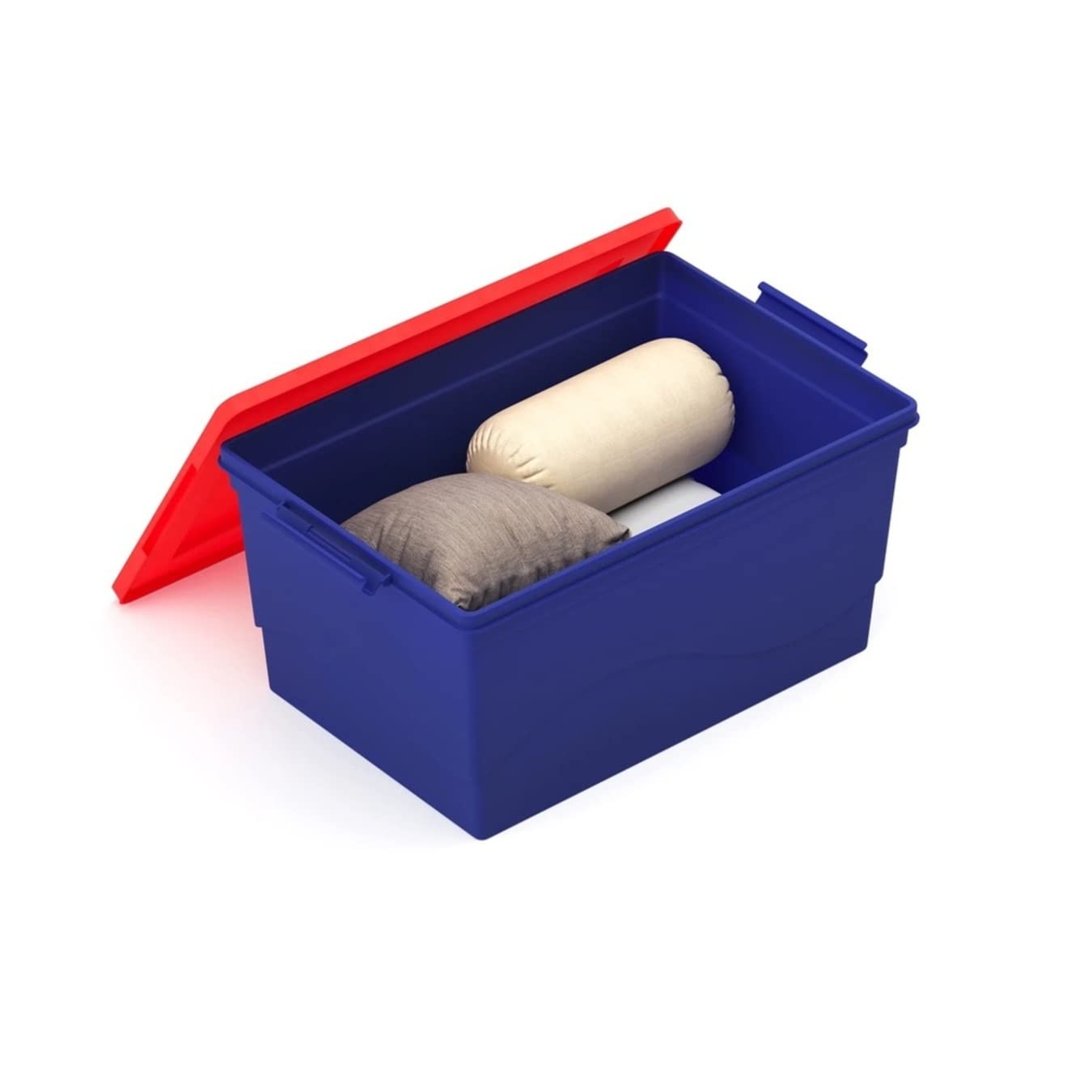 Nilkamal Plastic Rectangular Stack Storage Box with Wheels, 50 L, Blue and Red-image-33