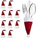 urhome Borse per Posate di Natale Decorazione da tavola, Portaposate Natalizie in Feltro, Cucina Posate Deco, Set di 2 / Set di 10, Rosso/Bianco