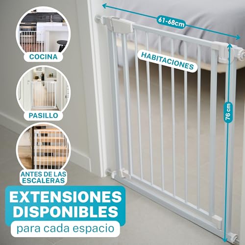 ALMAR Baby Sicherheitsgitter 61-68 cm weiß | Einfache Montage ohne Bohren für Türen, Flure oder Treppen für Kinder oder Haustiere | Weißer Zaun mit selbstschließendem System