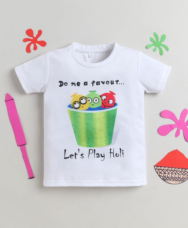 Image of The Magic Wand Kids Holi Festival Theme Printed T-Shirts, Girls Top, Boys Kurta Multicolored for Kids Baby Boys and Girls, Traditional Indian Wear Dress for Holi
