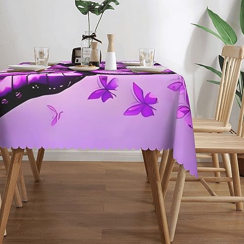 Nappe rectangulaire motif papillon violet 137x183 cm imperméable