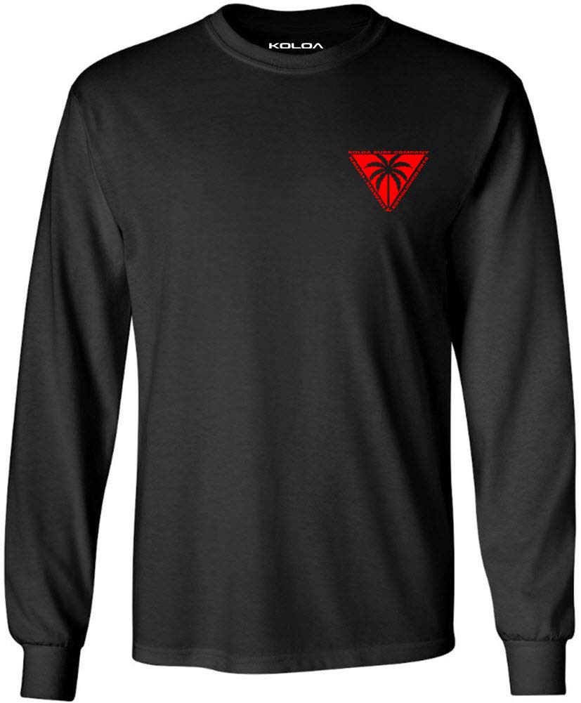 Koloa Surf Company Mens Long Sleeve Tee- Large, Black/Red Triangulated Palm Logo