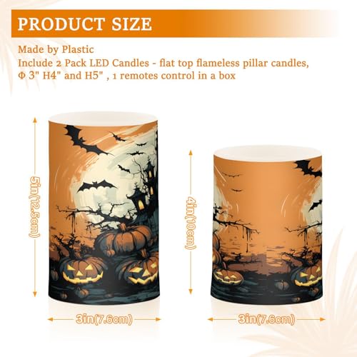 Image of ALAZA Halloween Pumpkins Castle Bat4 Flickering Flameless Candles Battery Operated with Remote Timer,Tea Light Candles LED Pillar Votive Candles Set of 2 for Outdoor Indoor Decorations