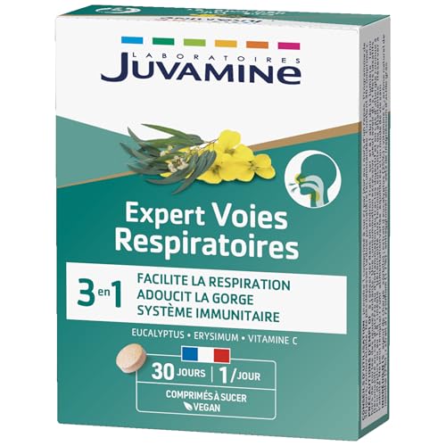 JUVAMINE - Expert Voies Respiratoires – Facilite la respiration - Système immunitaire - Adoucit la gorge – Eucalyptus - Erysimum - Vitamine C - 30 jours – Fabriqué en France