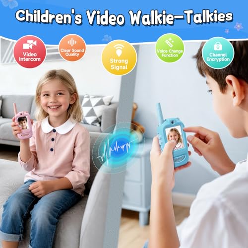 Image of Video Walkie Talkies for Kids, Handheld 2 Pack Rechargeable Video Intercom Kids Walkies Talkies, Indoor Outdoor Toys for Family Games, Outside, Camping, Hiking for Boys Girls Ages 3-12 (B /P co)