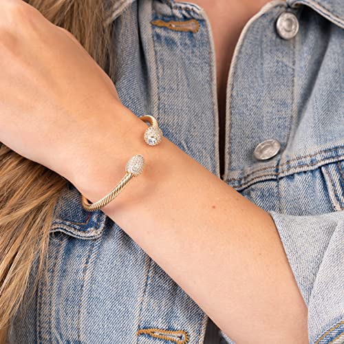 Barzel 18K Gold Plated Crystal Cable Bangle Bracelet For Women - Cuff Bangle Bracelet (Gold) #TOP1