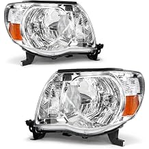 Headlight assembly Compatible with 2005-2011 Toyota Tacoma Pickup Truck Headlights for 05 06 07 08 09 10 11 Tacoma Headlights Chrome Housing Amber Reflector Driver and Passenger Side
