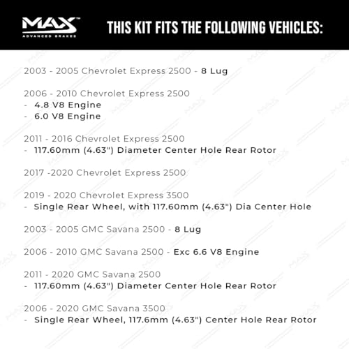 Image of Max Advanced Brakes Front & Rear Brake Kit Compatible With 2003-20 Chevy Express Compatible With GMC Savana 2500 3500 Replacement Premium OE Disc Brake Rotors and Ceramic Brake Pads