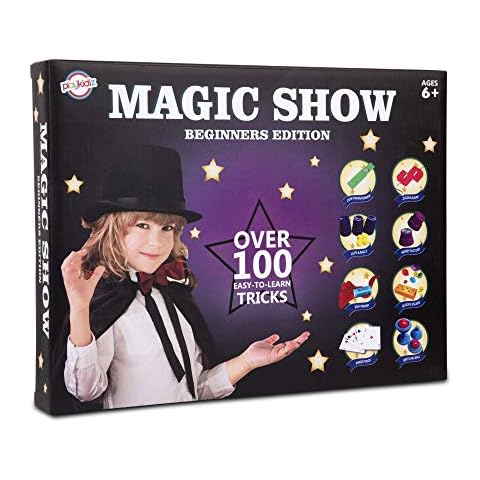 Playkidz Magic Show for Kids - Deluxe Set with Over 100 Tricks Made Simple, Magician Pretend Play Set with Wand & More Magic Tricks - Easy to Learn Instruction Manual - Best Gift for Beginners Cover