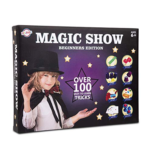 Playkidz Magic Show for Kids - Deluxe Set with Over 100 Tricks Made Simple, Magician Pretend Play Set with Wand & More Magic Tricks - Easy to Learn Instruction Manual - Best Gift for Beginners