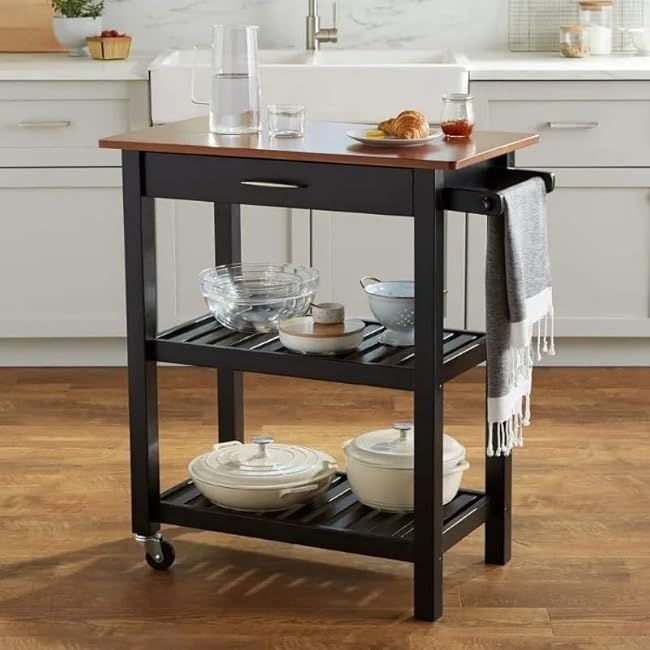 Kitchen Island Cart with Storage, Solid Wood Top and Wheels, 35.4 x 18 x 36.5-wFXhD0st