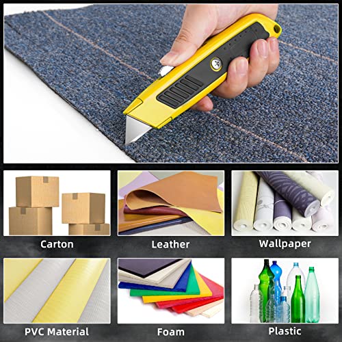 Image of DIYSELF 2 Pack Box Cutters, Razor Knife Utility Cardboard Cutter, Heavy Duty Utility Knife Retractable, Secure Locking, Aluminum Box Cutter Shell, for Home, Office, School, Warehouse (Yellow)