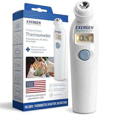 Exergen TAT-2000C+ Temporal Artery Thermometer, White, 9V Included