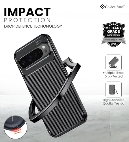 Image of Golden Sand TPU Shock Proof Slim Armor Aramid Carbon Fibre Rugged Back Cover Compatible with Google Pixel 9 Pro XL | Military Grade Drop Protection and Scratch Resistance Mobile Back Case (Black)