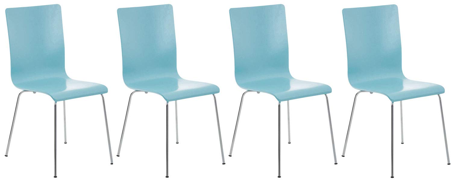 CLP Set 4 Sedie Visitatore Pepe I Sedia Attesa Con Seduta In Legno E Telaio In Metallo Cromato I Sedia Ergonomica E Facile Da Pulire, Colore:azzurro