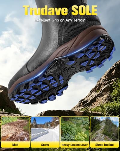 Image of Trudave Rubber Boots for Men & Women with Steel Shank, Mens Rain Boots Waterproof Insulated, Reliable 6mm Neoprene Warm Anti-slip High Traction Multi-season Dry Mud Boot for Outdoor, Work, Hunting