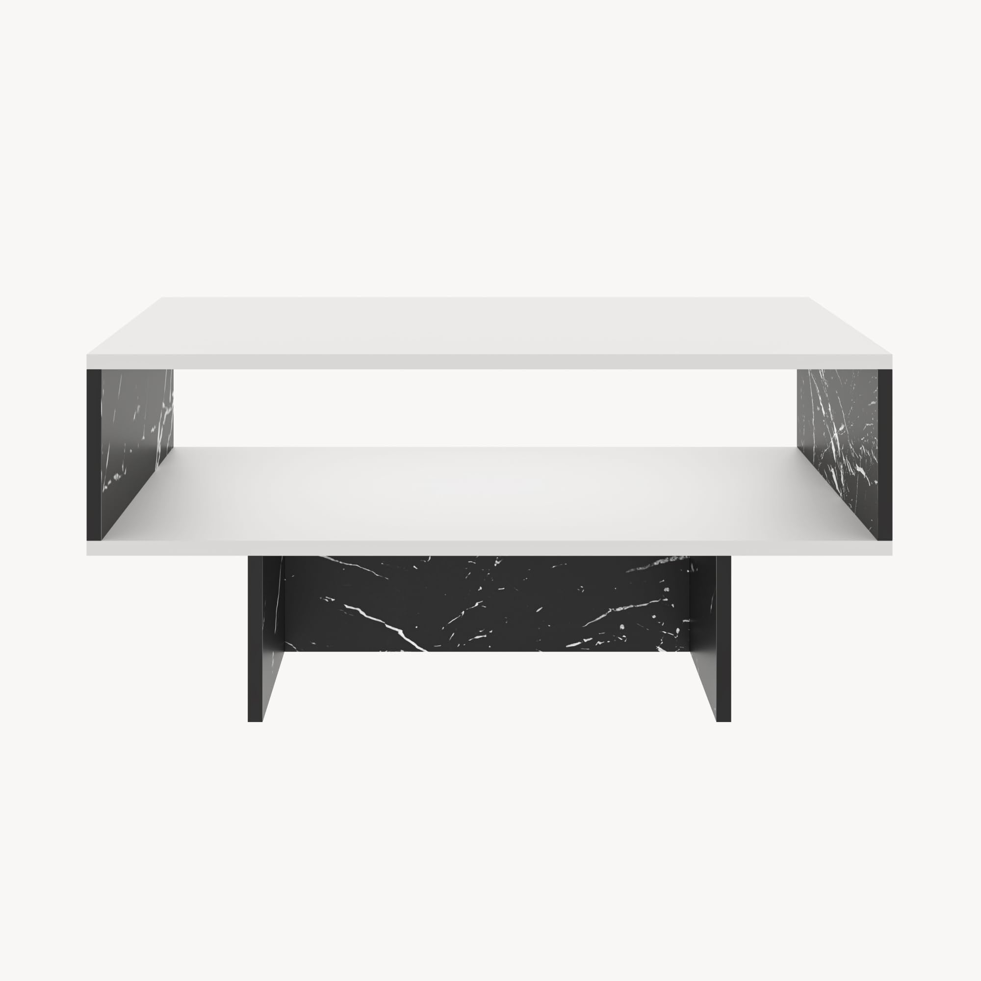 [en.casa] Mesa de Centro Mesa Auxiliar Rectangular Mesa Baja Estable con Estante para Salón Aglomerado 37 x 80 x 45 cm Blanco/Mármol Negro