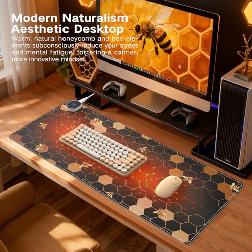 Image of iCasso Heated Mouse Pad, XL Big Desk Pad with 4 Heating Levels & 4 Auto Shut-Off Levels for Computer Keyboard, 31.5 inch x 13 inch Large Safe Desk Mat Hand Warmer for Home Office Work (Honeycomb)