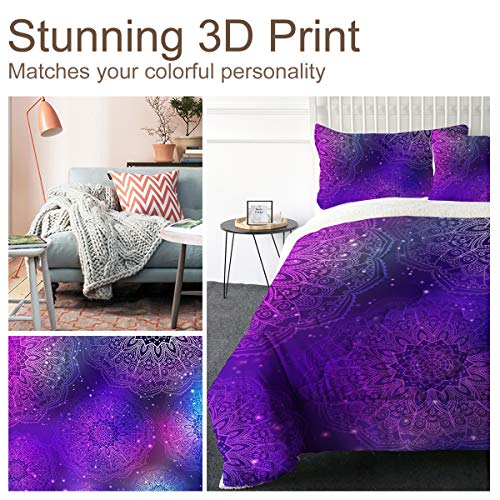 Arightex Sherpa Bedding Sets Queen With Comforter Purple - Ultra-Soft Micromink Reversible Fuzzy Bedding For Adults Women - Pink Purple Black Glitter Comforter Set For Queen Bed #TOP4