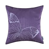 CaliTime Cushion Cover Throw Pillow Case Shell for Sofa Couch Home Decoration Big Butterfly Embroidered 18 X 18 inches Purple