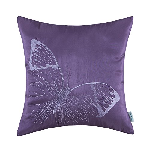 CaliTime Cushion Cover Throw Pillow Case Shell for Sofa Couch Home Decoration Big Butterfly Embroidered 18 X 18 Inches Purple