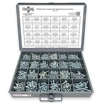 Phillips Pan Head Self Tapping Sheet Metal Screws Zinc Plated Assortment Kit - 1421 Pcs!