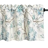 VOGOL Querbehang für Fenster, rustikale Landhausstil, kleine Küchenvorhänge, Top-Tasche, Künstler-Druck, Vorhänge für Kinder und Wohnzimmer, ein Panel, 132 x 45 cm, blau