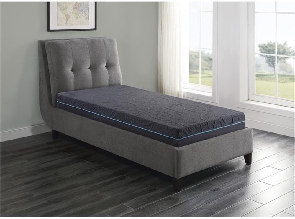 Pemberly Row 8" Twin Gel Memory Hybrid Mattress, Gray Fabric Cover, CertiPUR-US Foam, Pocket Coils, 4-Layer Comfortable Support, Firm Feel, Easy Setup, Ideal for Kids, Tweens, Bedroom or Guest Room
