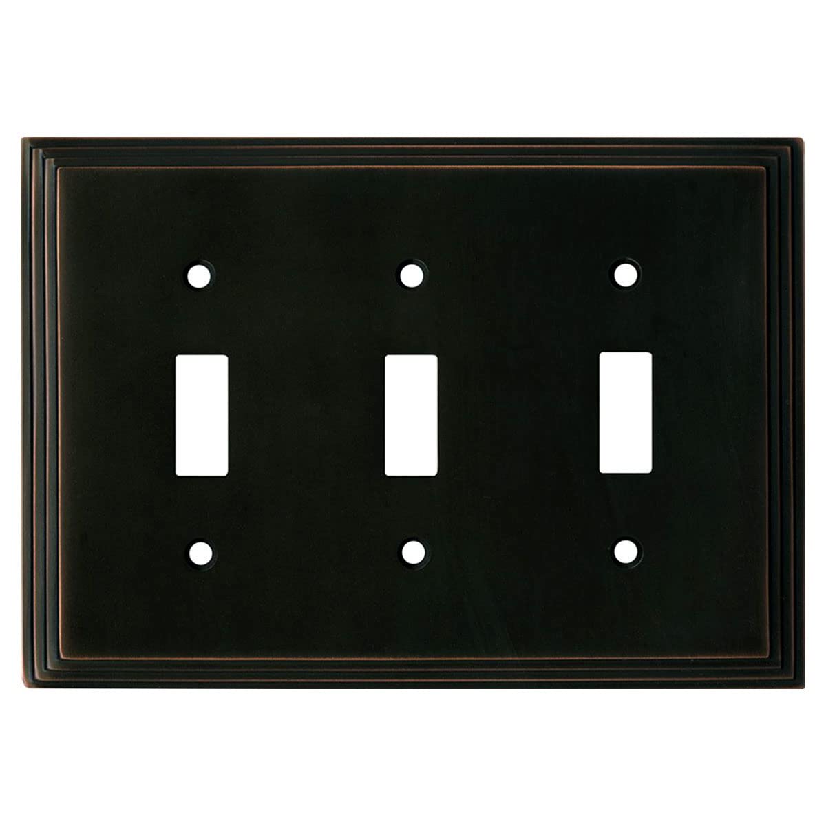 Switch Hits Oil Rubbed Bronze Art Deco Step Light Switch Cover | 3 Toggle | 6.75" x 4.875" | Electrical Outlet Plug Wall Plate Outlet Covers | Socket