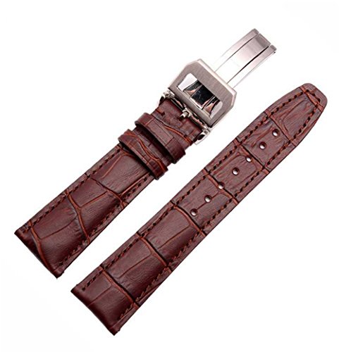 Richie strap 20mm 21mm 22mm Crocodile Skin Pattern Leather Watch Straps Deployment Clasp Band for IWC Portugieser Pilot's Watchs[IW35312/IW371401] (21mm, Brown)