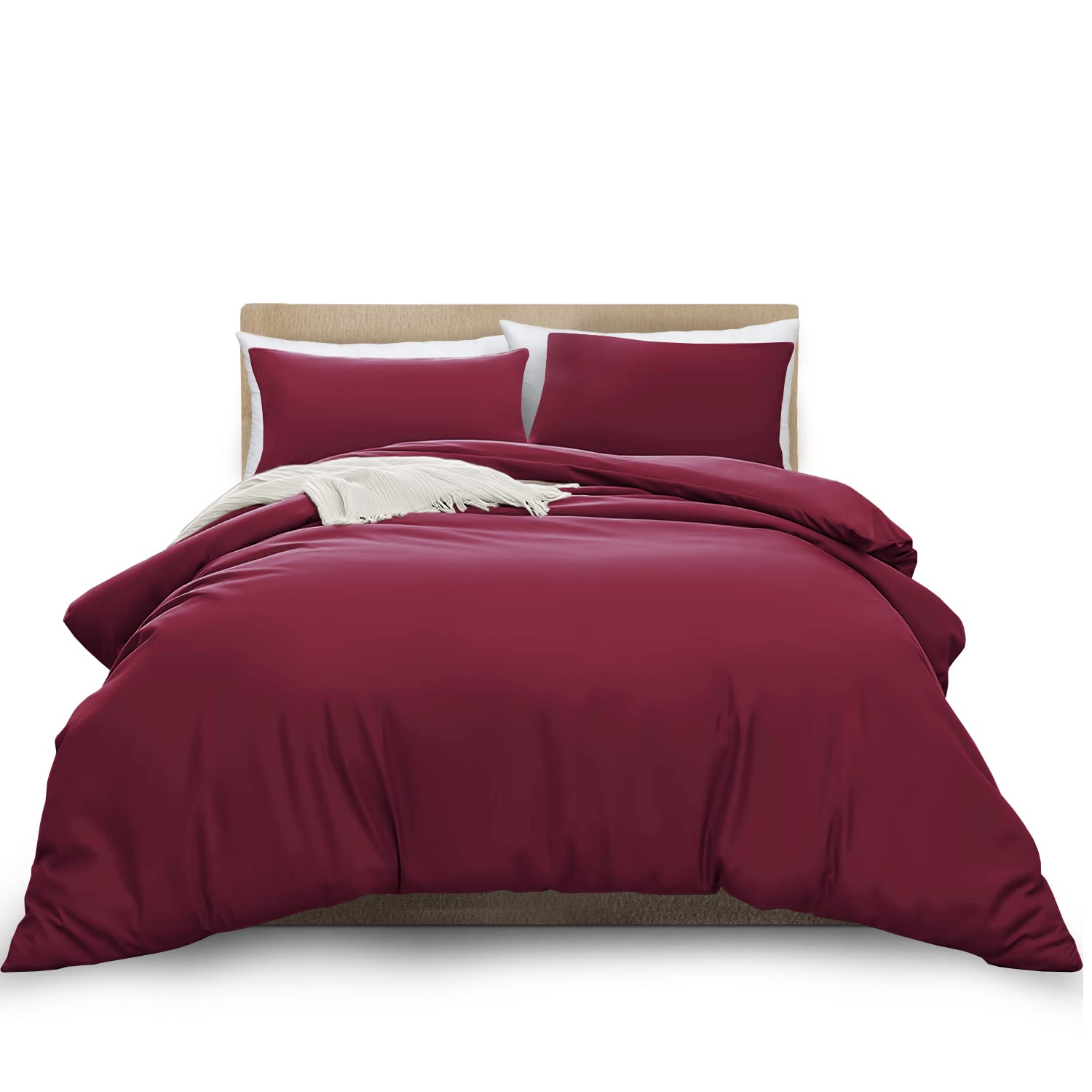 MOONLIGHT20015 King Duvet Cover Set Burgundy Solid Soft King Bedding Duvet Cover with 2 Matching Pillowcases