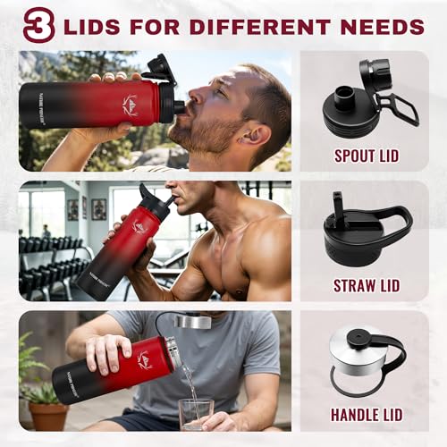 Image of NATURE PIONEOR 24 oz Insulated Water Bottle with Carrier Bag & 3 Lids
