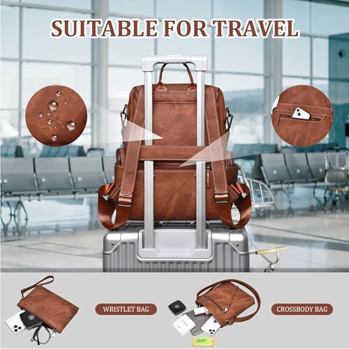 Image of Backpack Purse for Women Pu Leather Travel Backpack Fashion Designer Shoulder Bag Ladies Convertible Handbags (Caramel Brown)