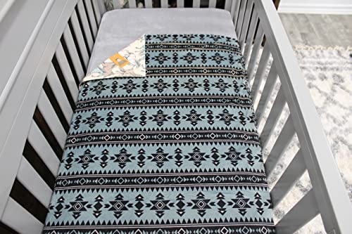 Image of Dear Baby Gear - Reversible Baby Blankets - Soft Nursery Blanket for Newborn - Toddler Blankey - Throw Blanket for Boys & Girls - Infant Blankets - 40x30 (Tan Teal Horses Aztec Print)