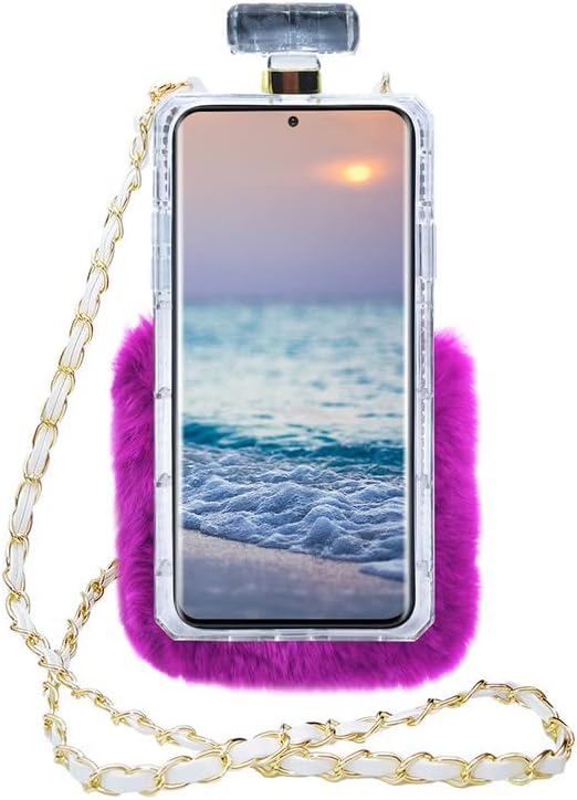 Miniatura 3 de LUVI Compatible con Galaxy S22 Ultra - Funda para botella de perfume para mujeres y niñas, bonita felpa peluda 3D Bling Diamond Glitter Crystal