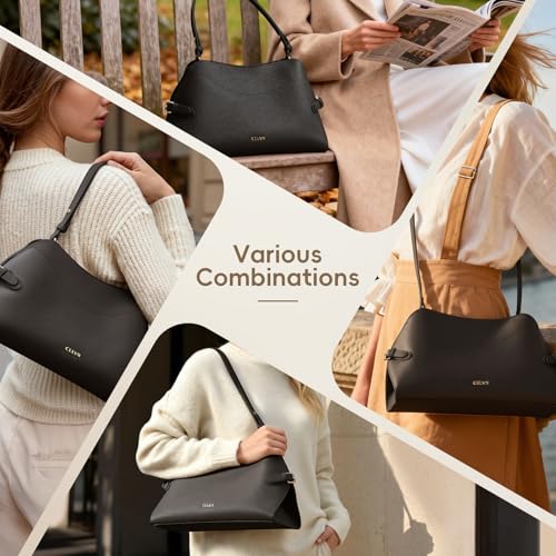 Genuine Leather Shoulder Bag for Women, Vintage Pebbled Structured Hobo Bag, Convertible Shoulder & Crossbody Bag, Multi-Pocket Organizer, Black for Work/Commute/Travel by CELYN - Used condition - Image 6
