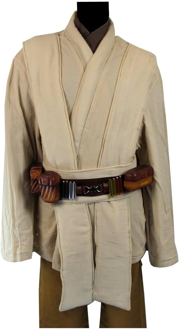 Deluxe Full Obi-Wan Kenobi Costume Jedi Tunic Pants Dark Brown Robe Belt Pouches & Capsules