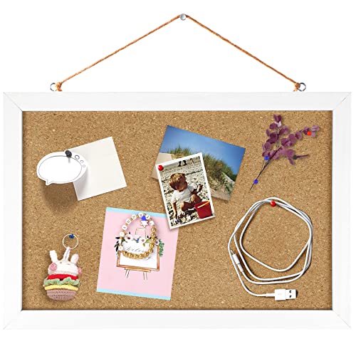 Bacheca In Sughero Con Cornice Bianca 40,7x53cm - Include Puntine E Corda - Per Parete, Ufficio, Cucina, Note E Foto - 5