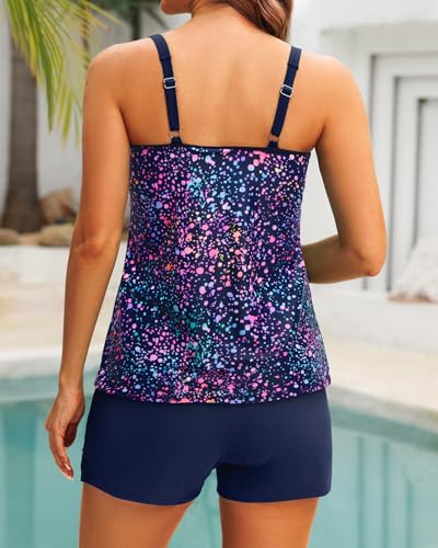 Image of Tempt Me Two Piece Tankini Swimsuits for Women Tummy Control Bathing Suit with Shorts Athletic Two Side Pockets Swimwear