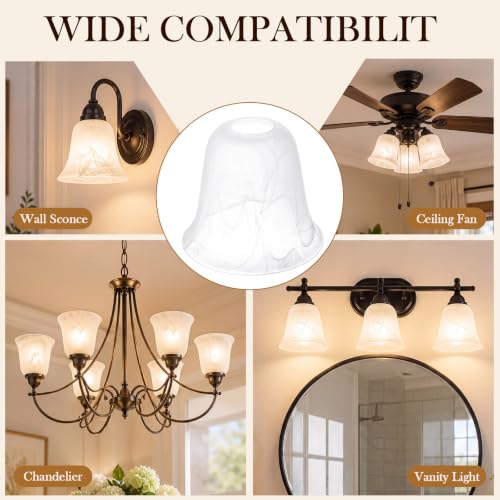 Image of Teenyyou 6 Pcs White Alabaster Bell Shaped Glass Lamp Shade Replacement