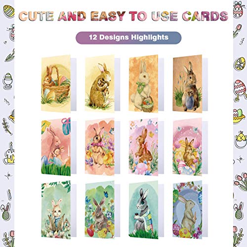 Zonon 24 Pieces Easter Greeting Cards With Envelopes Happy Easter Note Cards Vintage Easter Cards Bunny Cute Note Cards For Easter Birthday Anniversary, Assorted Bunnies Designs, 4 X 6 Inches #TOP3