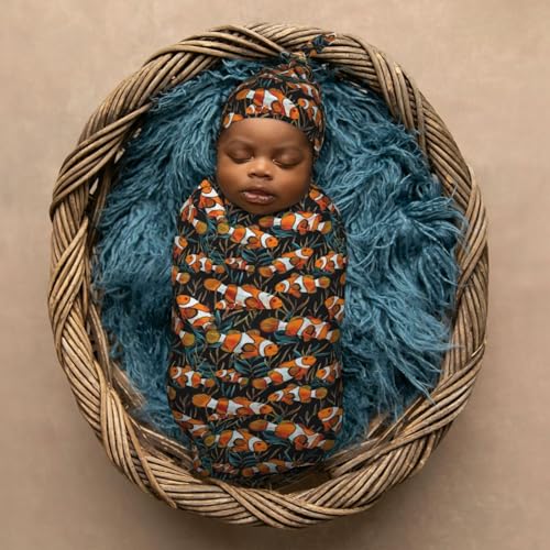 Image of Tropical Fish Clownfishes Newborn Swaddle Blankets Hat Sets Soft Baby Receiving Blanket Swaddle Sack for Baby Shower Infant Boy Girl Gift