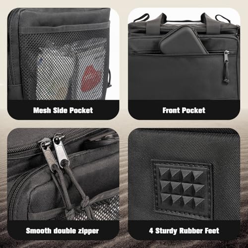 SCAVATA Tactical Pistol Range Bag for 4 Handguns, Shooting Duffle Bag with Lockable Zippers, Magazine Storage Slots & Rigid Frame, Ideal Gun Carry Case for Ammo, Gear & Accessories