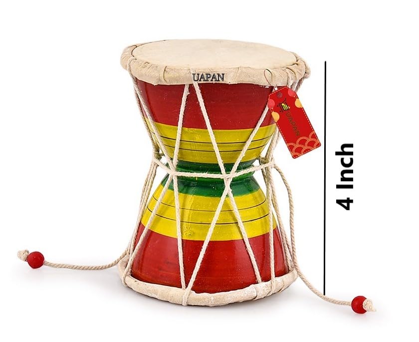 Image of UAPAN Damru Indian Musical Instrument /Pooja Articles /Home Decor & Kids Toys (4 inch Damru pack of 2)