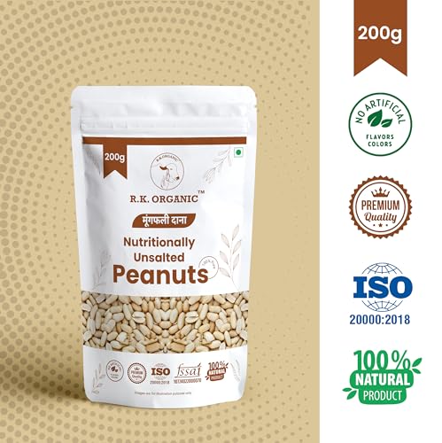 Image of R.K. ORGANIC Unsalted & Roasted Peanuts Desi Singdana 200g | Protein-Rich Snack | Healthy, Raw, and Crunchy Snack (Pack Of 1)