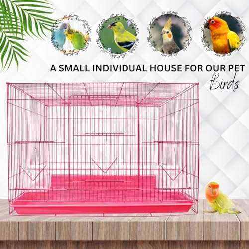 Image of VAYINATO Iron (2 Feet - 24 Inch) Pink Color Birds Cage For Budgies, Finches, Love Birds, Cocktails, Conures & All Small Birds With Free Hanging Toys By Petzlifeworld