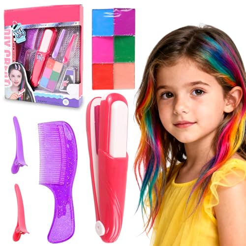 PIWOSGOL Set De Tizas Para El Pelo Niñas, 6 Colores Lavables Para Niños Con Horquillas, Peines – Regalo Creativo Para Cumpleaños, Carnaval o Fiesta Para Niños De 5 a 12 Años