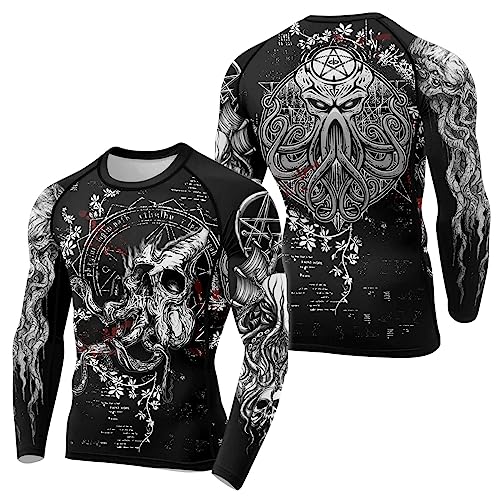 Cthulhu Rash Guard for Men Long Sleeve Baselayer Skin Performan Fit Compression Shirt MMA BJJ Jiu Jitsu